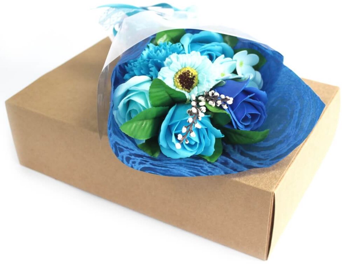 Zeepbloemen Boeket in Box - Blauw - Badbloemen - Giftbox – Perfect Cadeau voor Elke Gelegenheid
