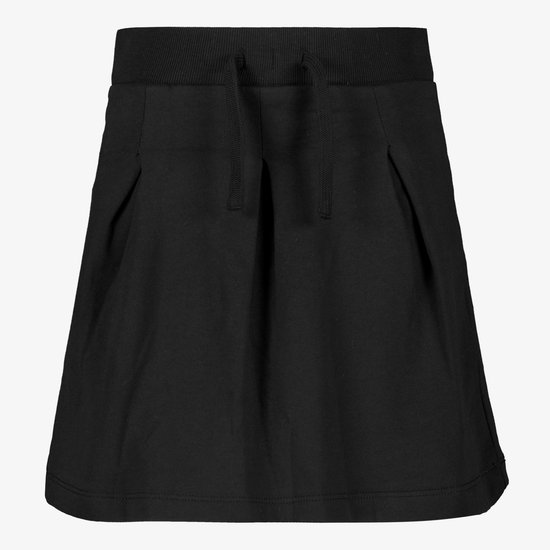 Zwarte rok met elastische tailleband met trekkoord en geplooide voorkant.