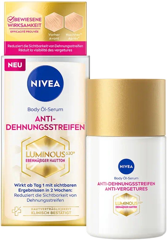 NIVEA Luminous 630 Body Oil-Serum, Olie, Vrouwen, Anti-zwangerschapsstrepen, Hydraterend, Smoothing, Universele huid, 100 ml, Fles