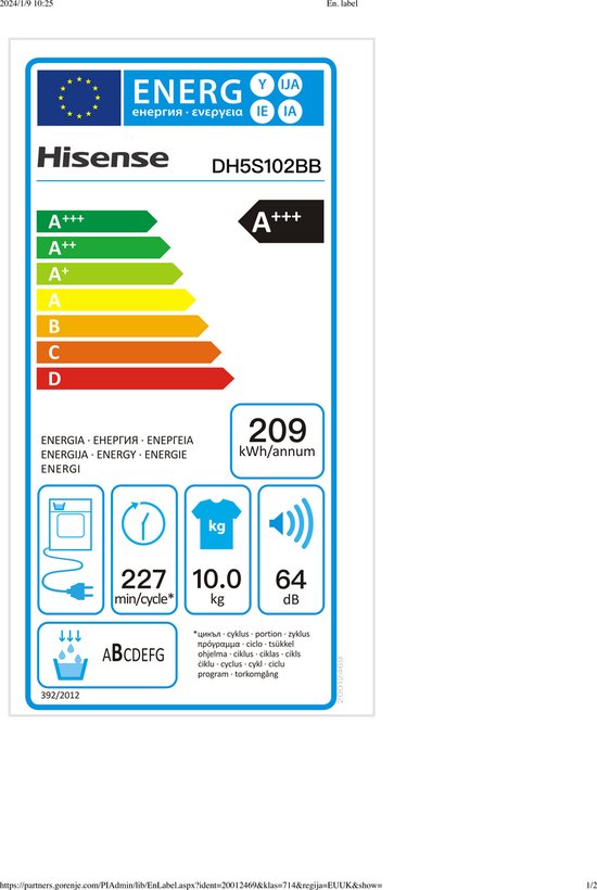 Hisense 5S Serie DH5S102BB - Wasdroger met Energielabel C - Warmtepompdroger - 10kg - Trommelverlichting - zwarte droger - ConnectLife bediening via app - Basket Dry - draairichting deur verwisselbaar - antikreuk-programma - Normaal geluidsniveau