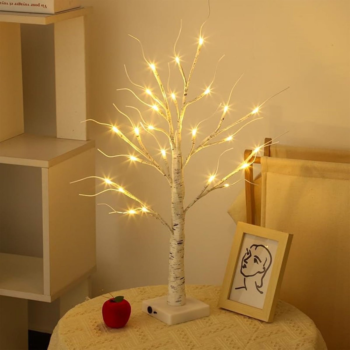 GELLDG Verlichte takken geschikt voor binnen - Set van 1 - 24 warmwitte leds - Berkenboomontwerp - Decoratieve takken - Werkt op batterijen - Geschikt voor Kerstmis, thuis, feesten, verjaardagen, bruiloften en binnenhuisdecoraties - 60 cm/2 ft