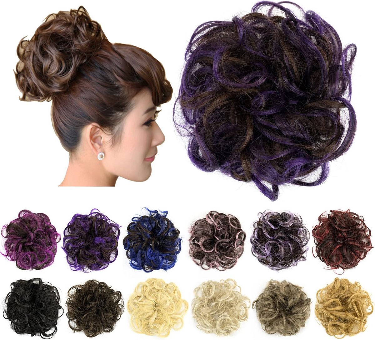 2x Rommelige Kapsel Haarextensie Scrunchie Clip-in Krullend Haarstuk voor Vrouwen