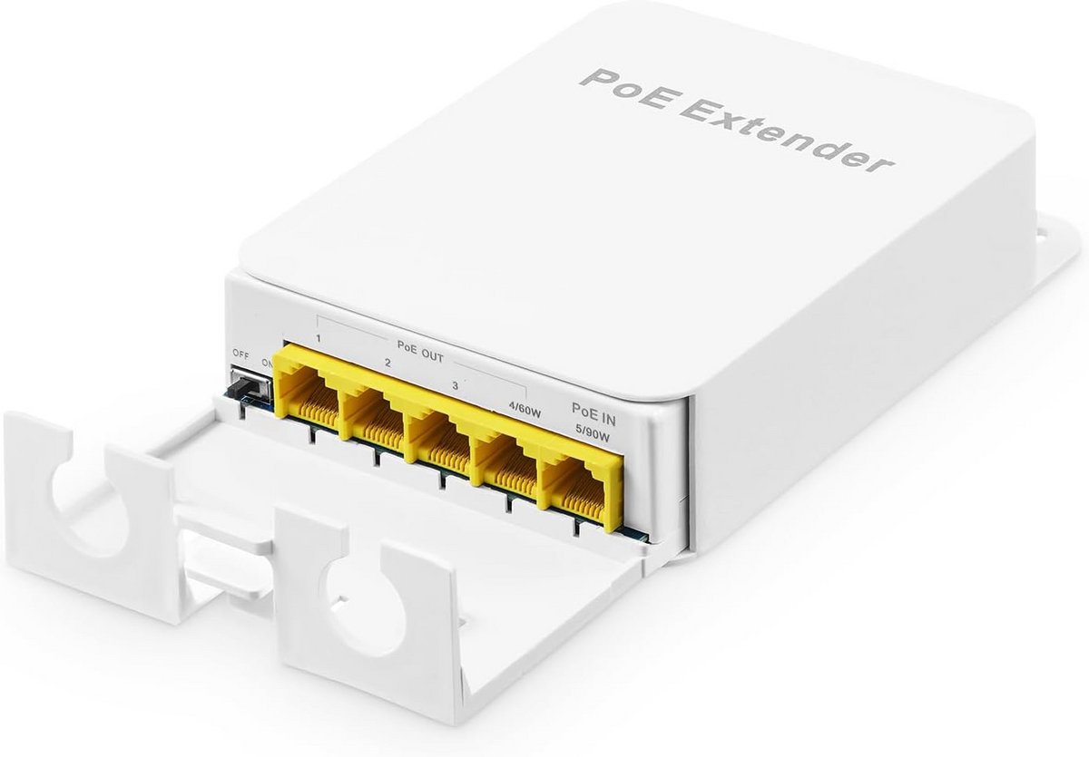 Waterdichte Gigabit PoE Extender - 1x PoE In, 4x PoE Uit - 90W Power Over Ethernet Switch