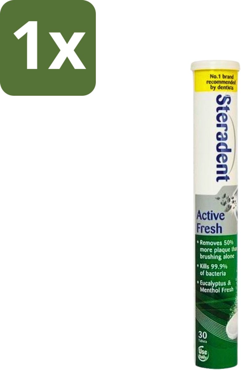 1 x Steradent - Reinigingstabletten - Active Fresh - Voor Kunstgebitten - 30 Tabletten - Kunstgebit Reinigen - Kunstgebit Reinigingstabletten - Kunstgebit Hygiëne - Kunstgebit Reinigen 3 Minuten - Frisse Adem