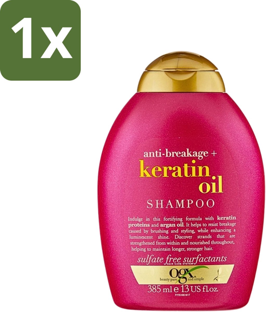 1 x OGX - Anti-Breakage Keratin Oil - Shampoo - Versterkend - Tegen Haarbreuk - 385 ml - Haarkracht - Haarbreuk - Keratine - Haarversterking - Arganolie