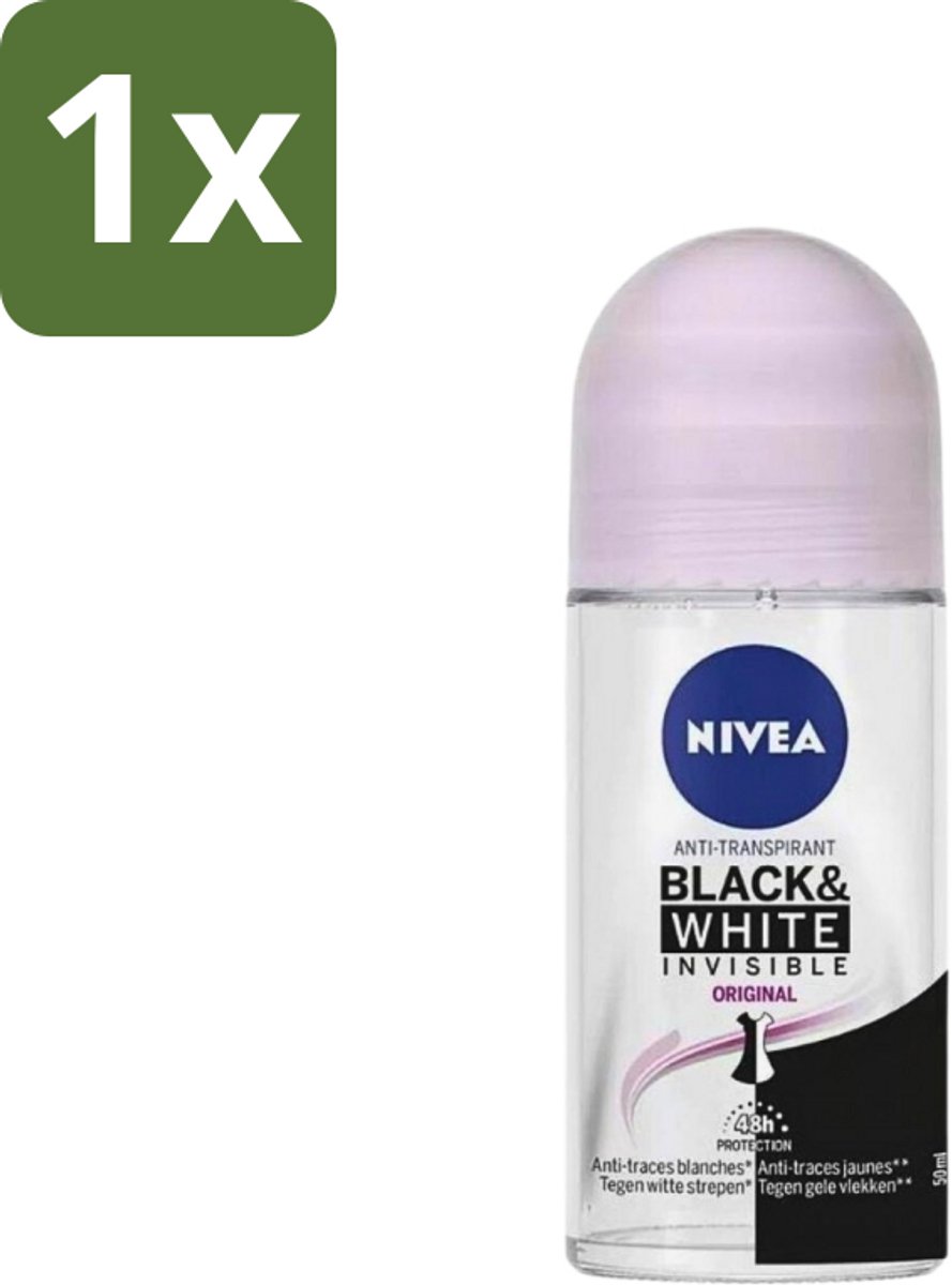 1 x Nivea - Deodorant - Roller - Invisible for Black & White Clear - 50 ml - NIVEA Deodorant Roller - Anti-transpirant - 48 Uur Bescherming - Witte Strepen Voorkomen - Gele Vlekken Voorkomen