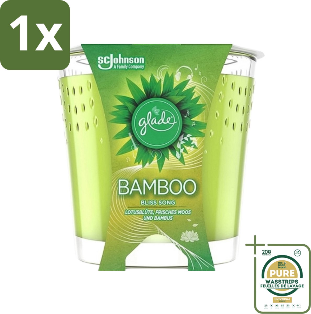 1 x Glade - Geurkaars - Bamboo Bliss Song - Frisse Geur & Relaxatie - 129 g- Bamboo Bliss Song - Geurkaars - Frisse Geur - Rust - Ontspanning