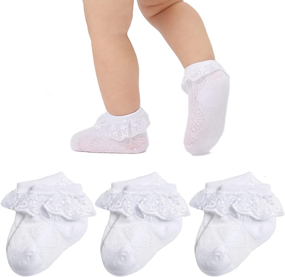Schattige Babymeisje Sokken met Kant en Ruches voor Pasgeborenen en Peuters