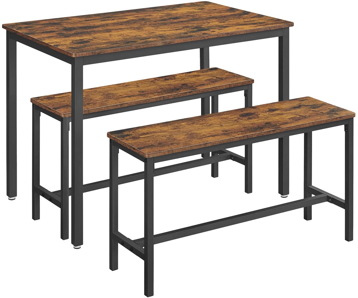Amolass - Eettafelset met Bankjes - Tafel van 110x70x75 cm - 2 Banken van 97x50x30 cm - 4