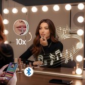 Sansbeauté® Hollywood Spiegel 80x60cm met Bluetooth - Make Up Spiegel met Verlichting - 18x Led Lampen - 10x Vergroting - Vanity Spiegel - Mirror with Light - Miroir Mural - Makup Spiegel - Mekup Spiegel met Licht - Visagie Mirror - Dimbaar