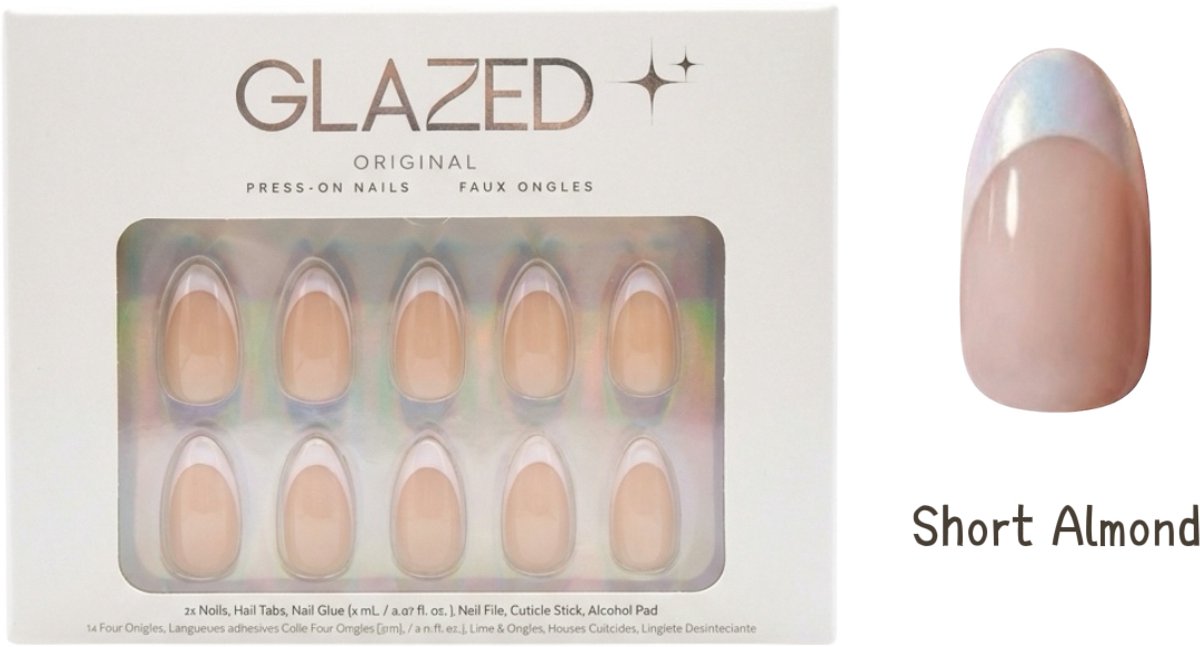 Glazed Original - Press On Nails - French Halo - Short Almond - 30 Nagels