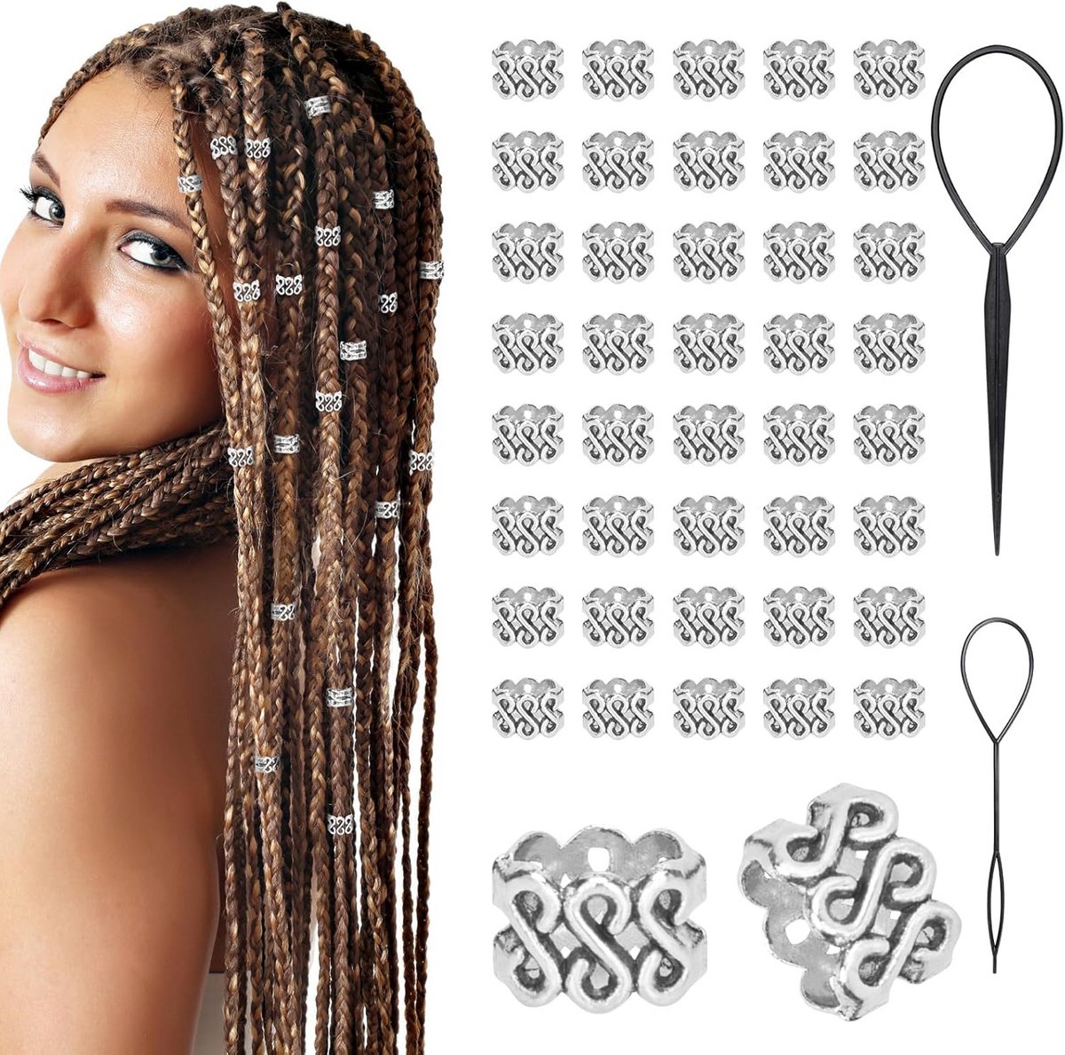 40 Stuks Haarvlecht Accessoires in Zilver