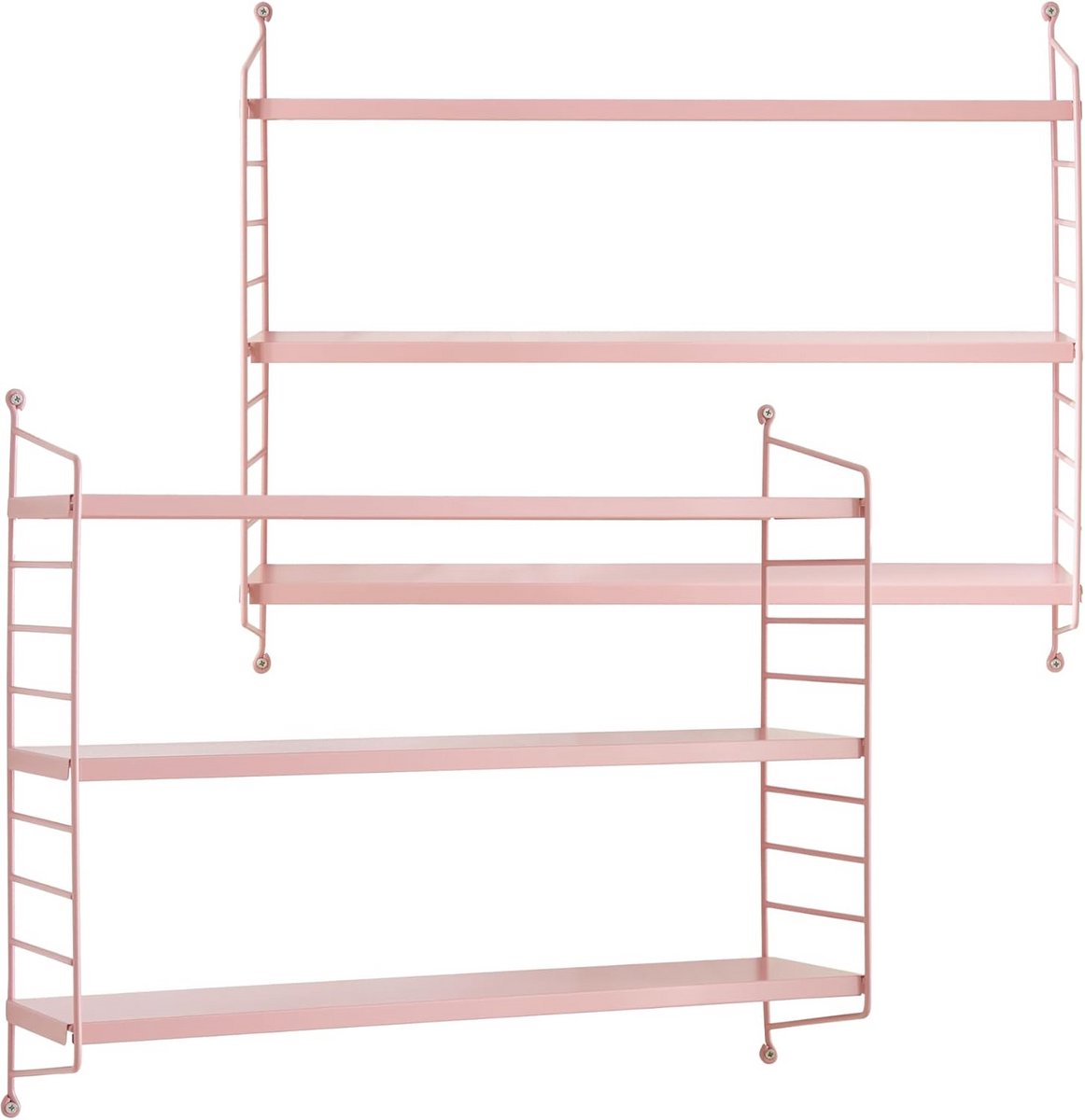 Set van 2 Wandplanken Roze - Wandrek met 6 In Hoogte Verstelbare Legplanken - Staal - 50x6