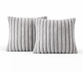 Set de 2 Coussins décoratifs 45x45 cm Gris clair | Tissu côtelé de Luxe double face | Coussins intérieurs inclus | Moelleux, doux, peluche, nounours | Ensemble de coussins décoratifs | Coussins pour canapé à l'intérieur, salon | Coussins Décoration