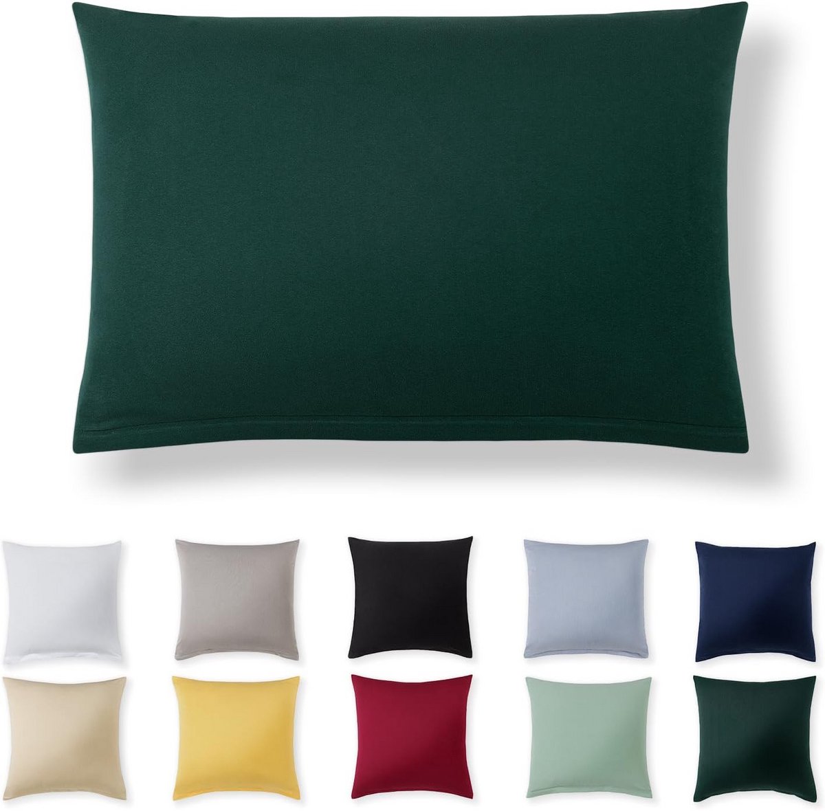 Jersey Katoenen Kussensloop 50x70 cm - Diepgroen met Ritssluiting