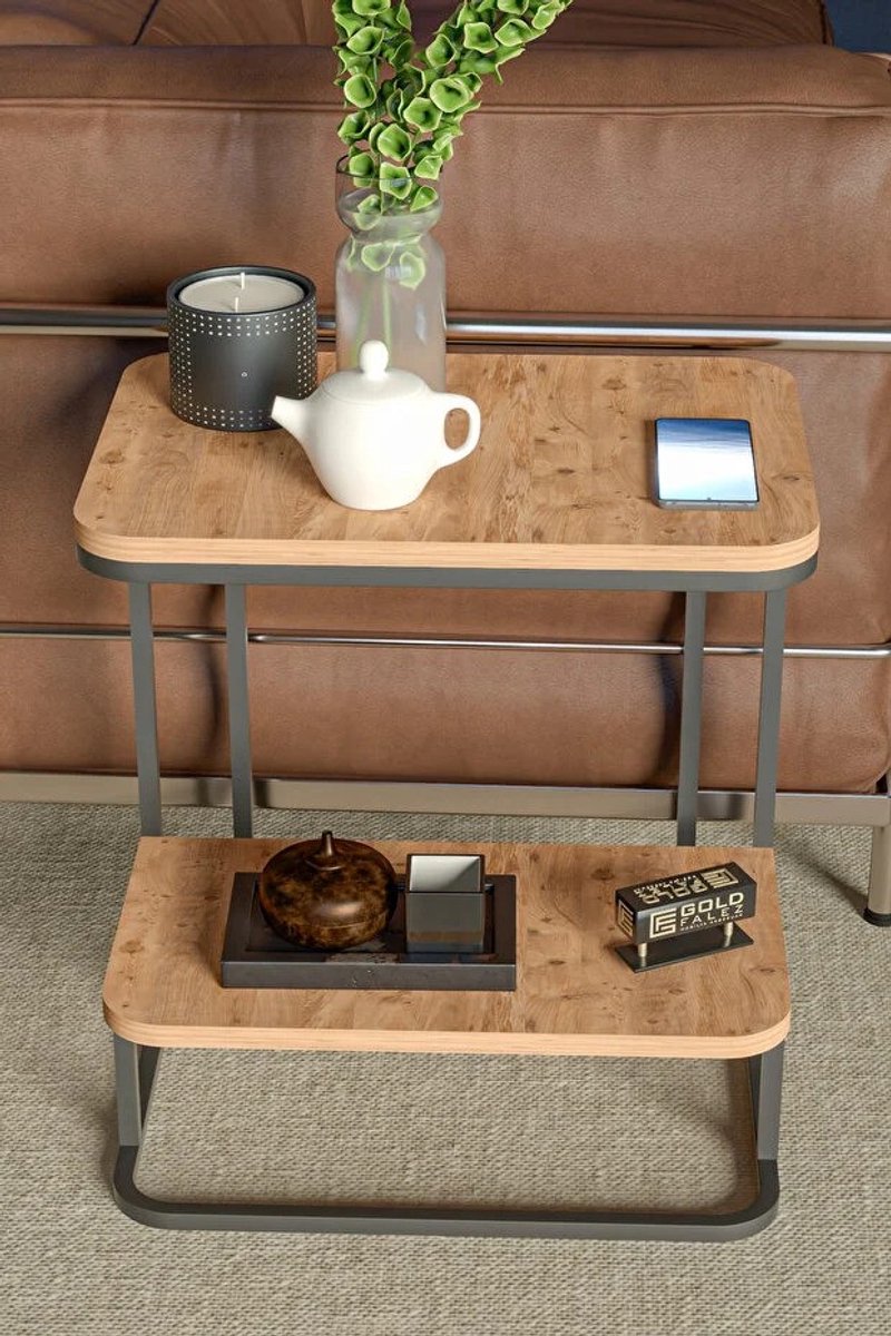 Bijzettafel - Bijzettafeltjes Woonkamer - Bijzettafel Bank - BIjzettafel 2 Tier - Houtkleur