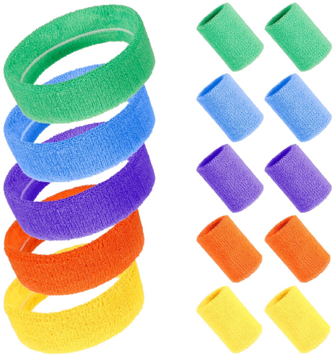 IMPERATORIS® Zweetbandjes Set met Hoofdband - Polsband en Hoofdband - Sportbanden - Voor Tennis, Hardlopen en Fitness - Spandex en Nylon - 15 Stuks - Veelkleurig