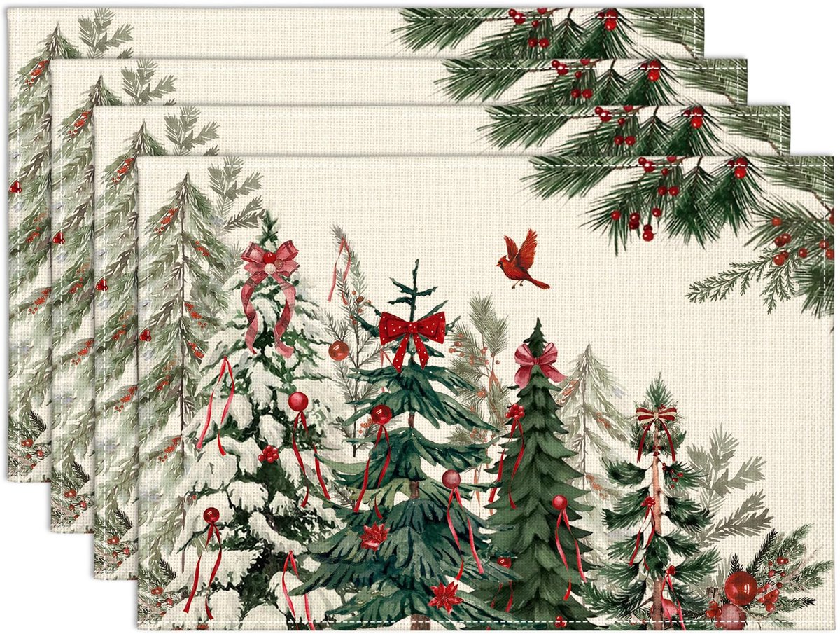 Unyqoos® Set van 4 Afwasbare Kerst Placemats voor Feestelijke Tafeldecoratie