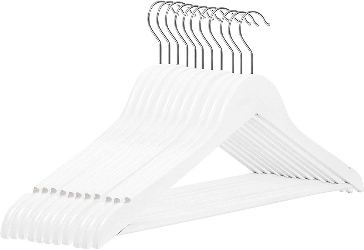 Houten Kleerhangers Wit met Inkepingen en Draaibare Haak (20 stuks)
