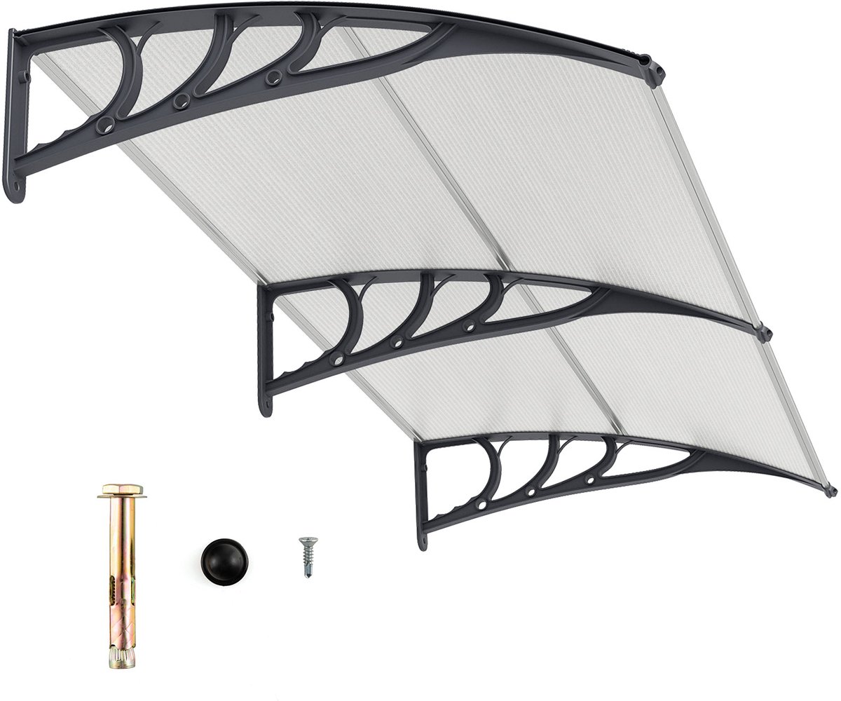 COSTWAY Luifel voor voordeur, 199 x 99 cm, overkapping van aluminium en polycarbonaat, transparante boogluifel, huisdeurluifel, huisdeurluifel, voordeurluifel voor entree (zilver)