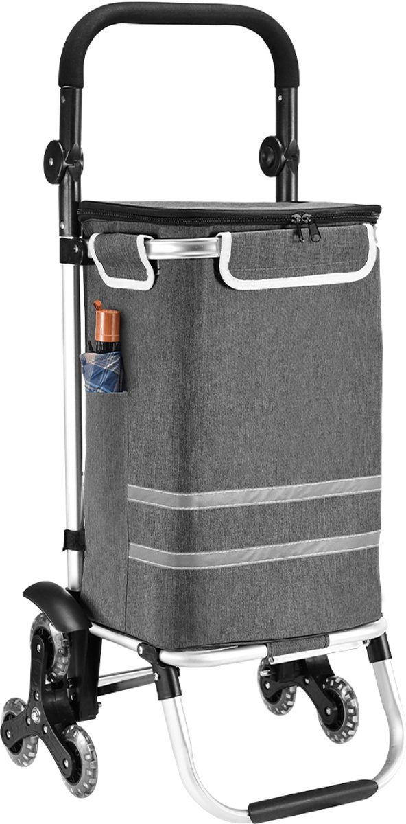 Opvouwbare Boodschappentrolley 40L – 3 Wielen met Traploper – Afneembare Tas – Stevig & Waterafstotend – Draagkracht tot 30 kg– Grijs