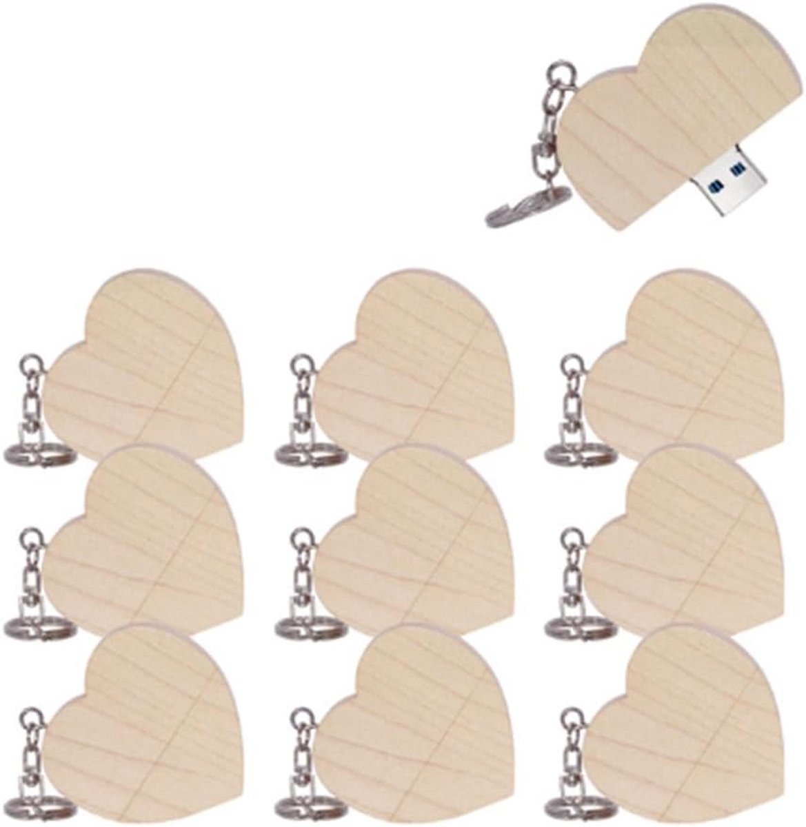 USB Stick Pak van 10 - 4GB Geheugenstick Hout Hartvormig USB 2.0
