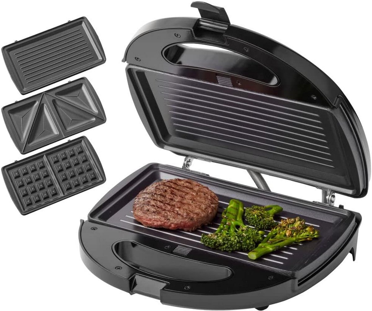 Multigrill met 3 Platen: Tosti-ijzer, Contactgrill & Wafelijzer (750W)