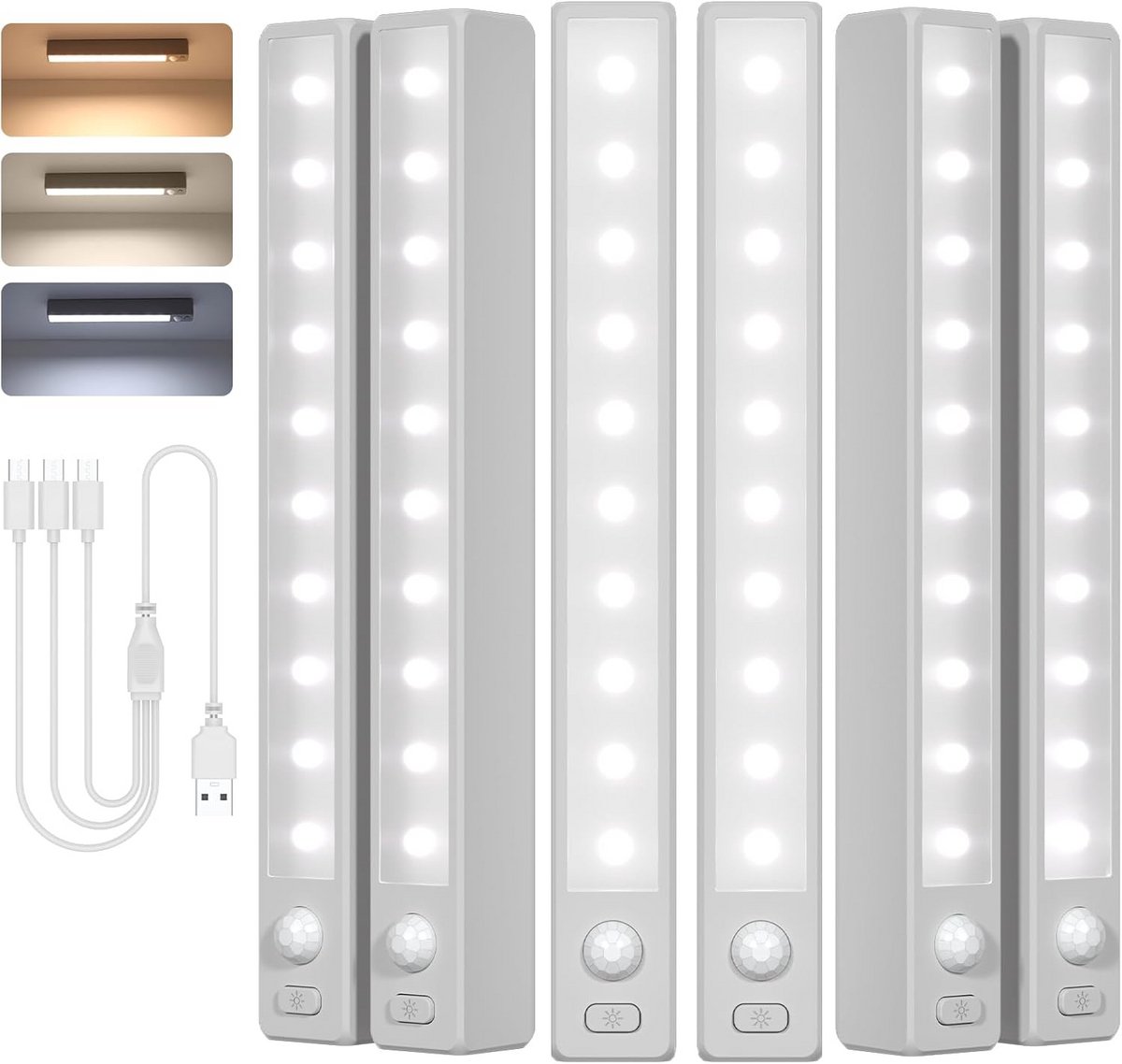 LED Kastverlichting met Bewegingssensor en Oplaadbare Batterij 6-Pack