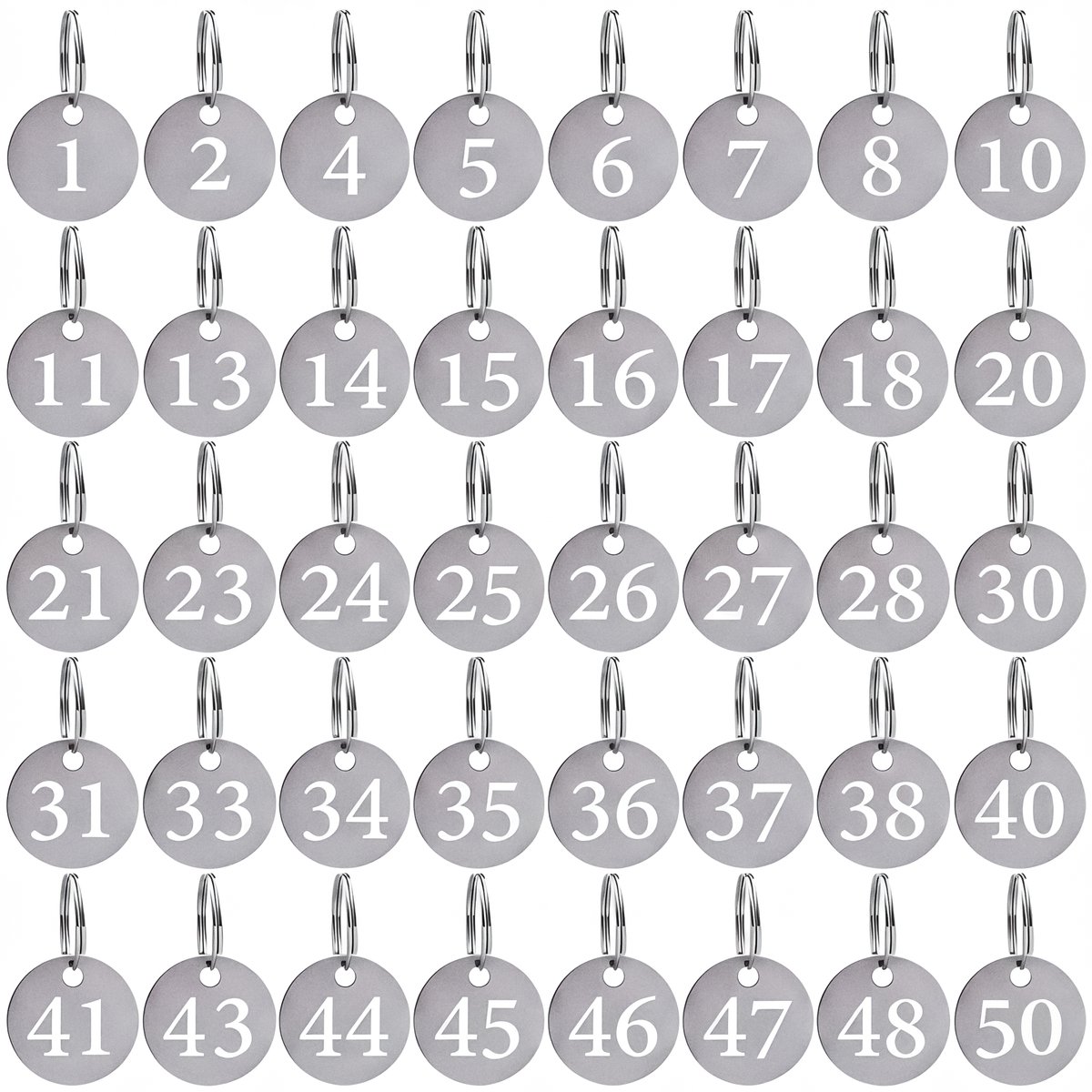 50 RVS Rond Sleutellabels met 50 Sleutelringen - Gegraveerd 1 tem 50 Sleutelhangers Tags voor Volwassenen - Sleutelring - Sleutels Onderscheider - Labels met Ring - Keychain Sleutelhouder Sleutelrekje - Bagagelabel - Key Sleutelclip