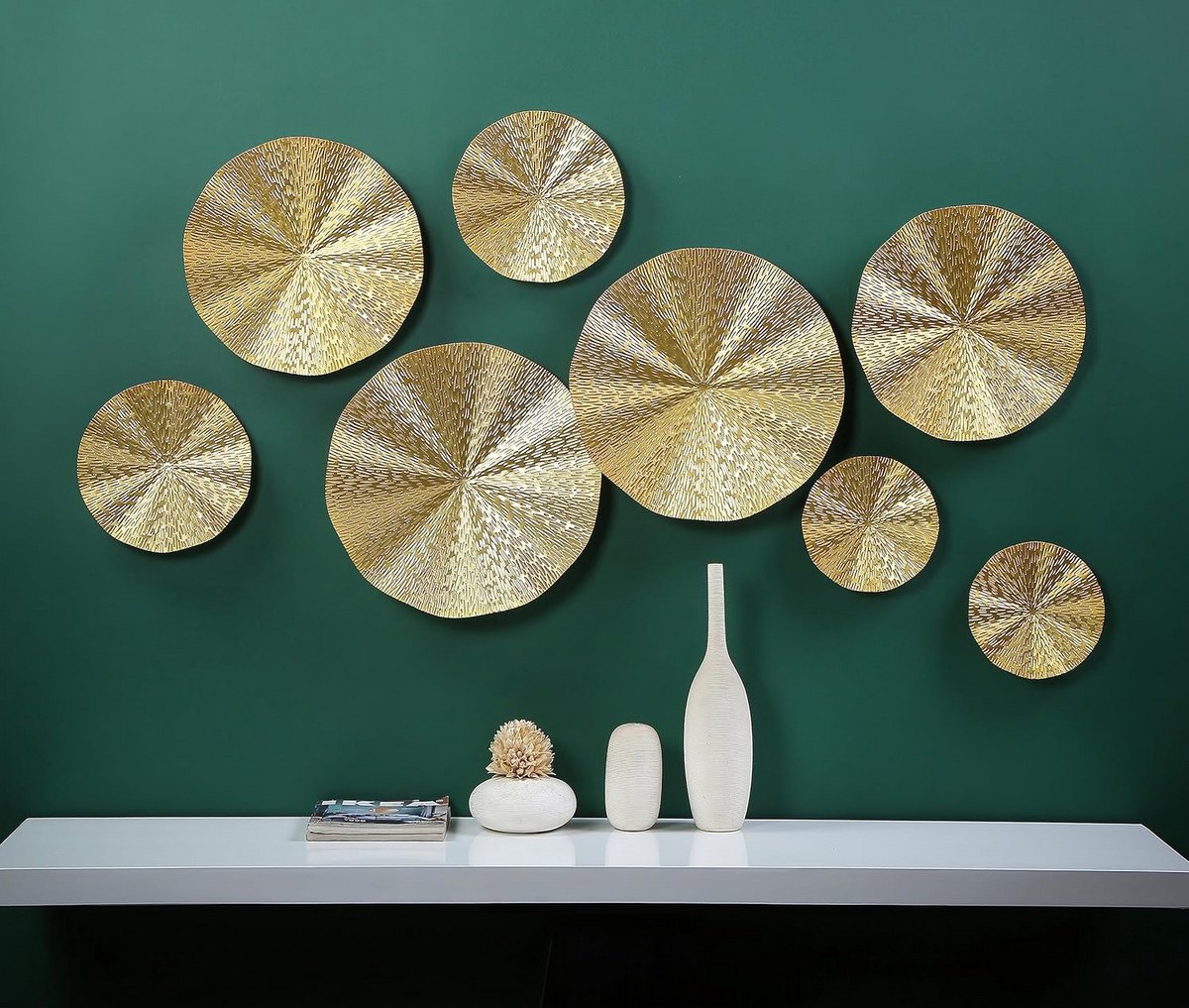 Set van 8 Gouden Metalen Cirkel Wanddecoratie voor Woonkamer en Slaapkamer