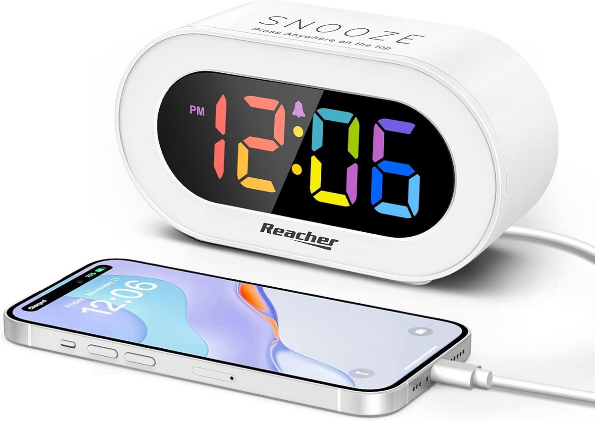 Digitale Kinderwekker met Regenboog LED Display en USB-oplader