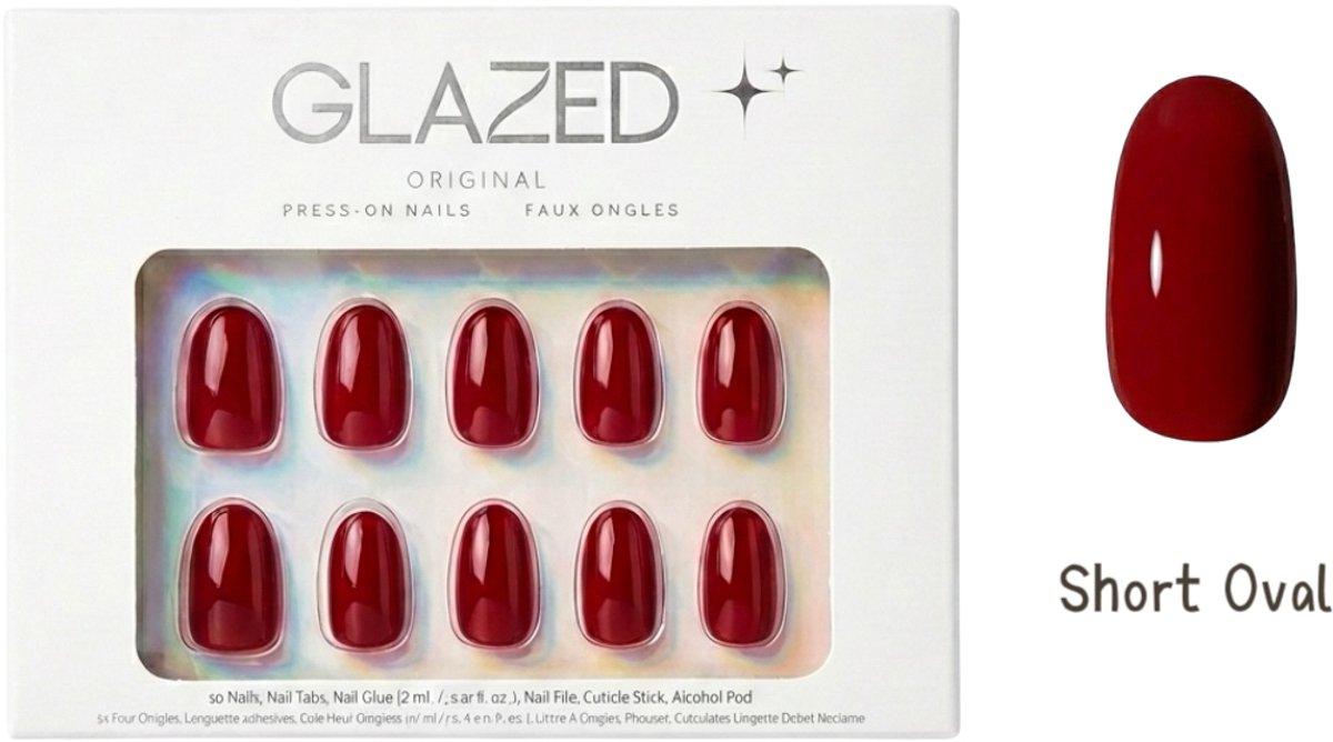 Glazed Original - Press On Nails - Red Berry - Short Oval - 30 Nagels