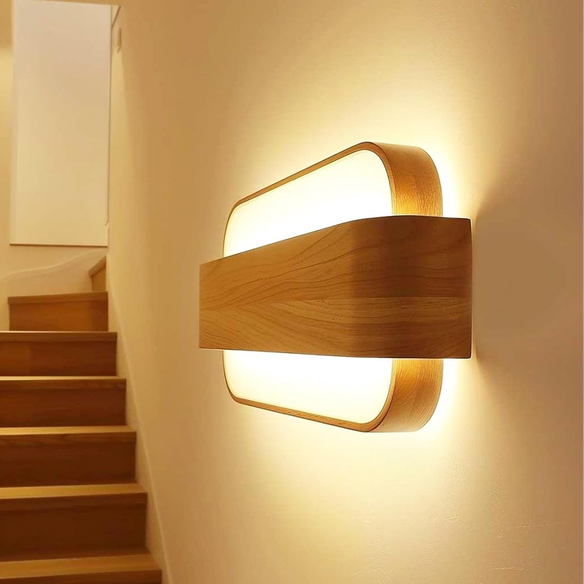 Moderne Houten LED Wandlamp voor Binnen - Warmwit Licht (3000K) - Slaapkamer, Woonkamer, Hal