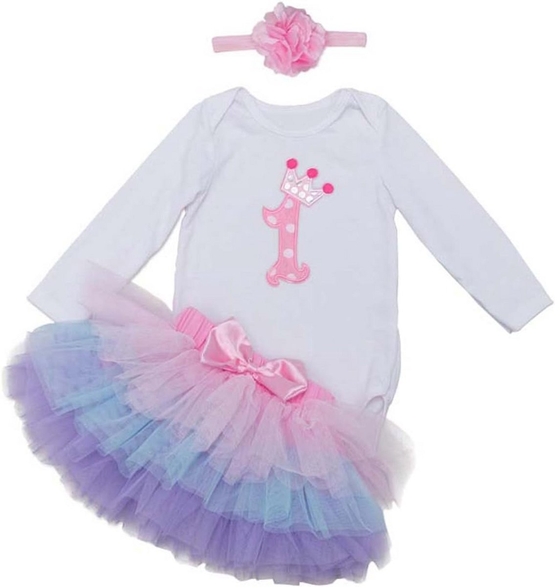 Tutu Jurk Outfit met Lange Mouwen en Hoofdband voor Baby Meisjes Eerste Verjaardag