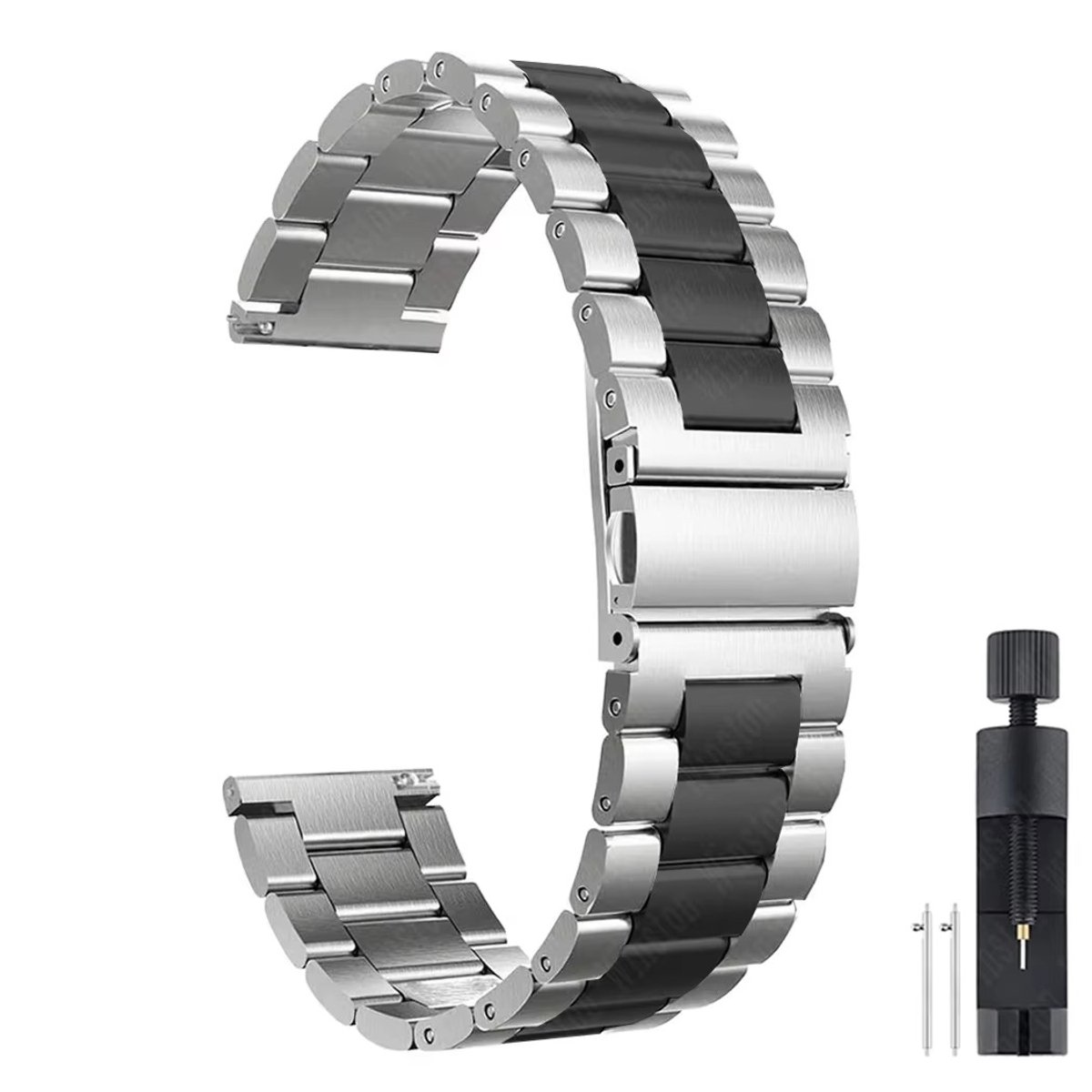 22mm Universele Oyster Horlogeband RVS316L - Zilver met Zwarte Middenschakel - Luxe Stalen Band