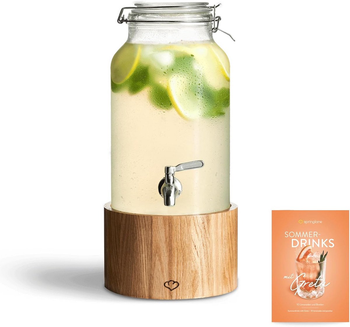 Drankdispenser Glas 5 Liter met Houten Standaard en Tapkraan - Ideaal voor Limonade en Iced Tea