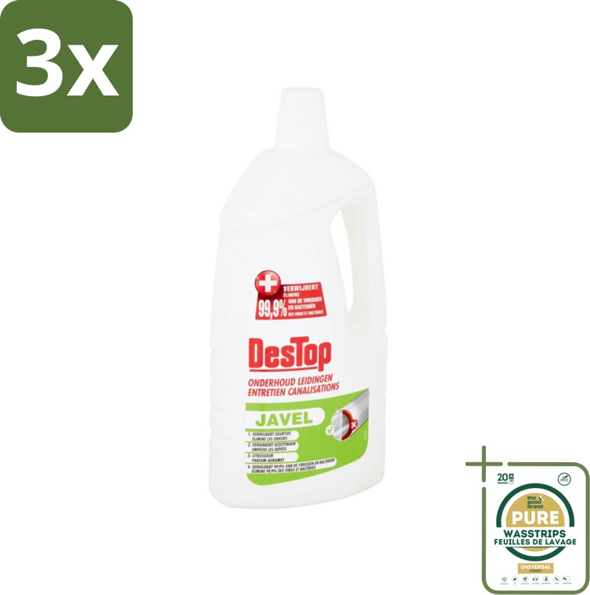 3 x DesTop - Onderhoud Leidingen - Javel - 4-in-1 Werking - Citroengeur - 1,5L - Grootverpakking - Leidingen Reinigen - Leidingen Onderhouden - Leidingen Reinigen En Onderhouden - Leidingen Schoon Houden - Leidingen Hygiëne