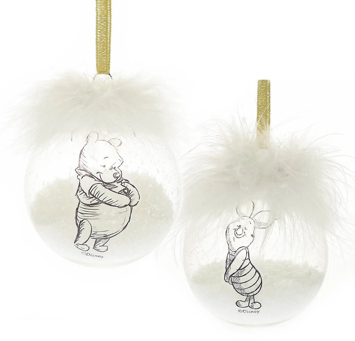 Winnie de Poeh set van 2 Kerstballen met veer