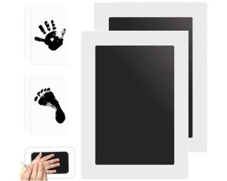 2 stuks - Baby handafdruk - Baby voetafdruk - Inktafdruk - Incl. 2 Witte Kaartjes - Babyshower Cadeau - Stempelkussen voor baby handafdruk - Kat- / Hondenafdruk Inclusief beschrijving Engels - Maat S (12.5x8cm) - Zwart