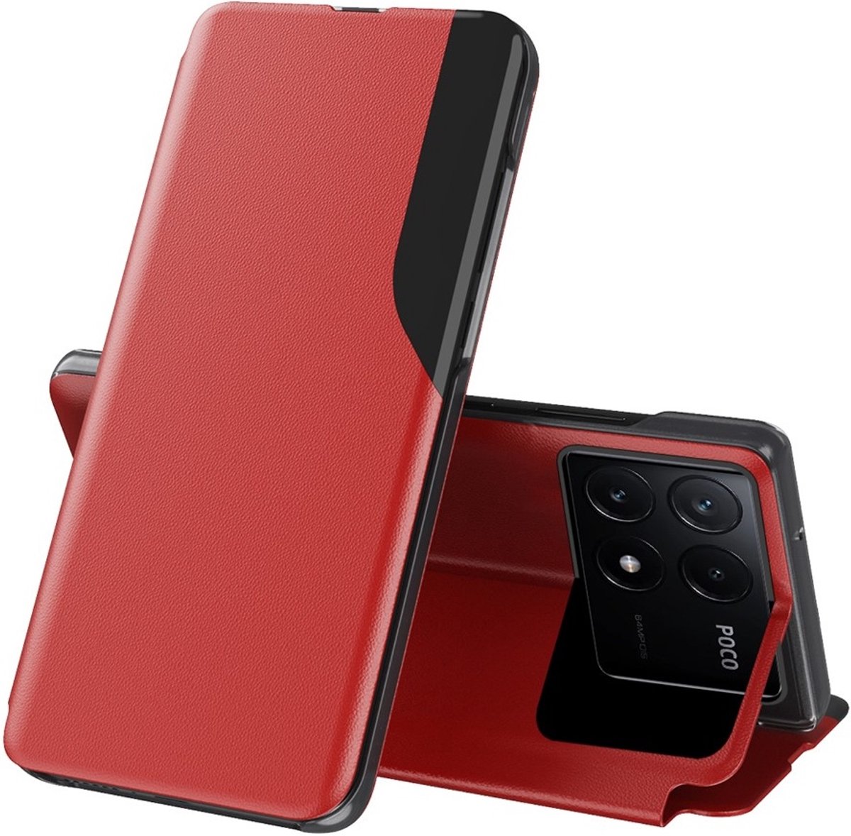 Hoesje geschikt voor Xiaomi Poco F6 Pro - Phonesta Smart View Side Book Case - Rood