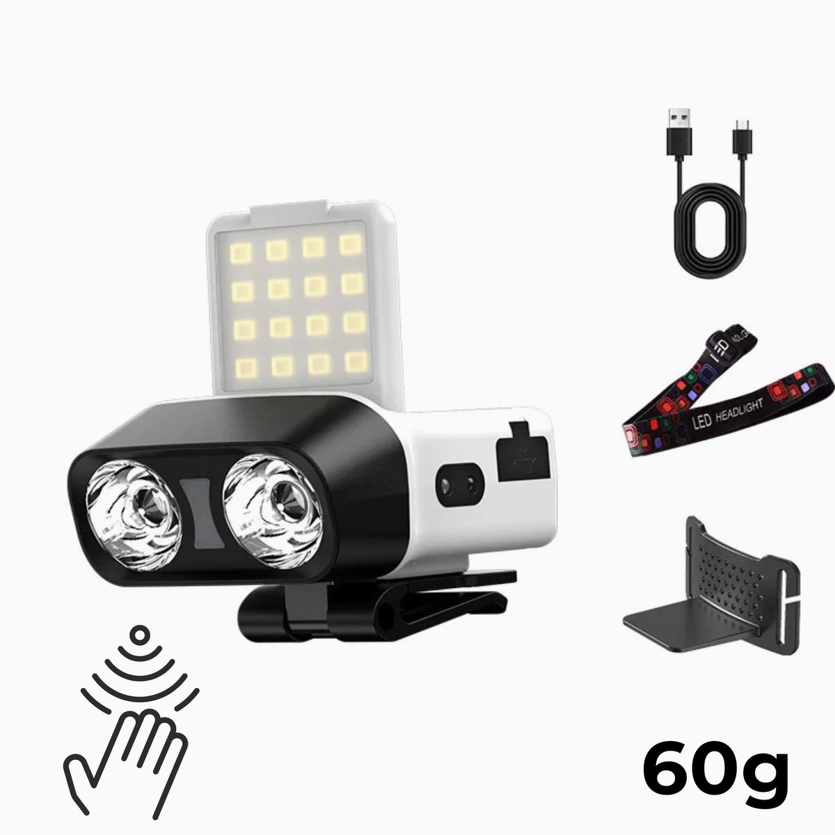 NOVJO® – 900Lm Waterproof LED Hoofdlamp met Pet Clip – 1500mAh – USB-C – 20 uur gebruik – Stepless Dimming- Wit