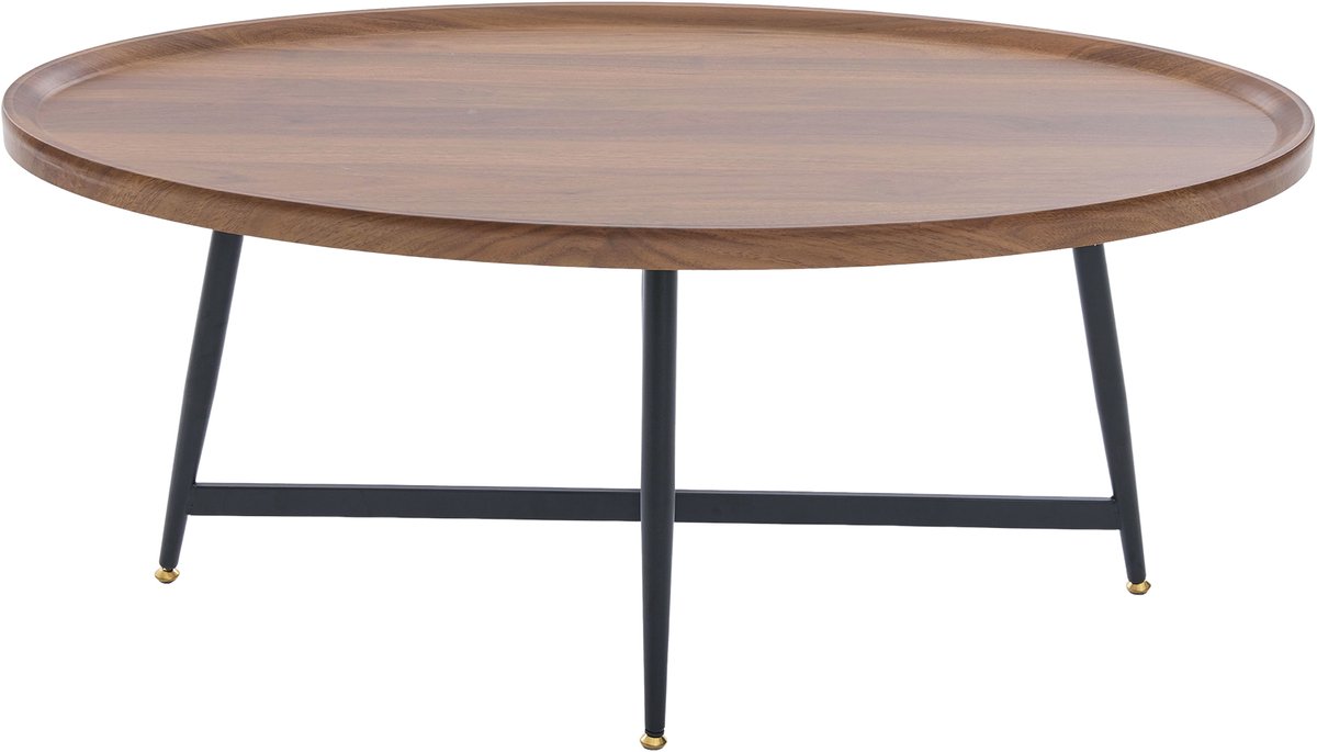 Moderne minimalistische ovale salontafel, woonkamertafel van hout, bijzettafel in Scandinavische stijl, theetafel met metalen frame- Bruin