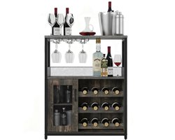 Wijnrek Hout - Barkast met Opbergrek - Drankkast - 3 Laags