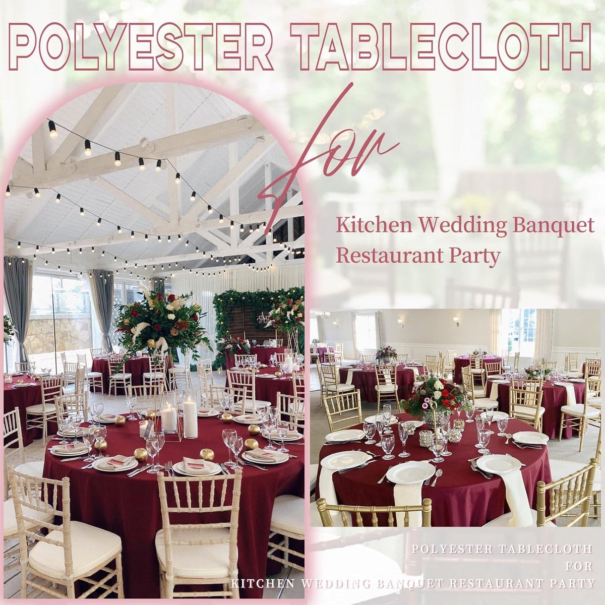 8 Stuks Ronde Tafelkleden Bordeauxrood 228cm Polyester Wasbaar en Vlekbestendig