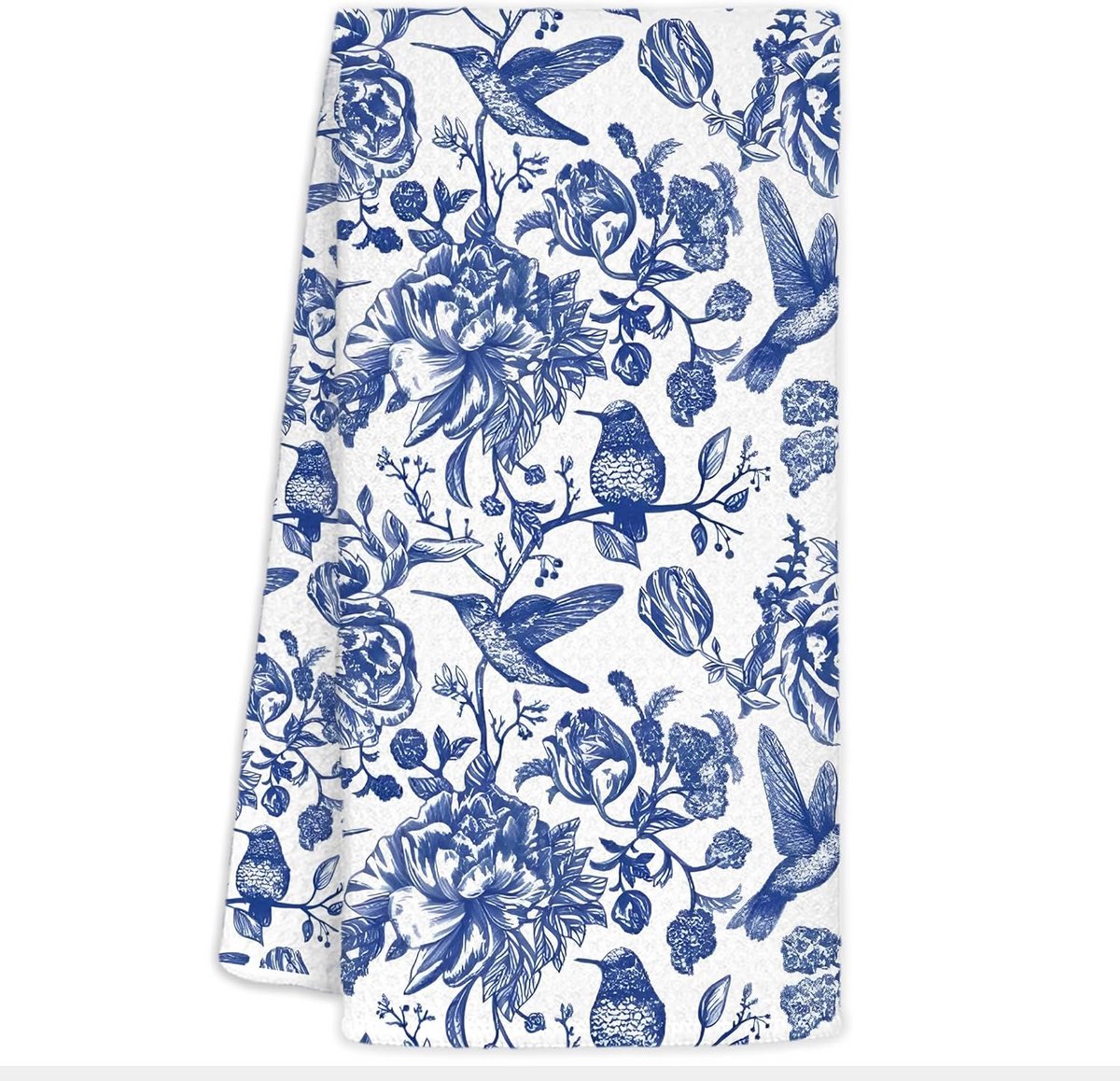 Blauwe en Witte Keukendoeken met Vogel- en Bloemenprint