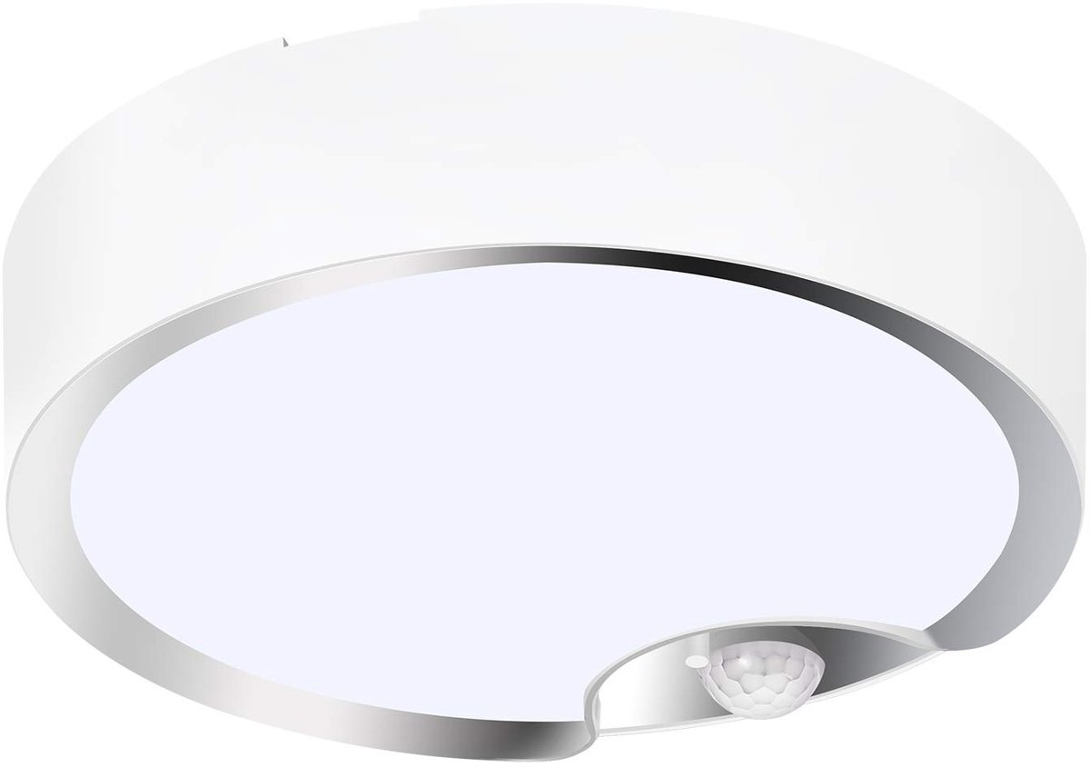 Plafondlamp met bewegingssensor, op batterijen werkend, plafondlamp met 400 lumen, 6000K, 7,8 inch, bewegingsgeactiveerd licht voor in de kast, trap, hal, douche, schuur, garage, voorraadkamer, kelder, veranda