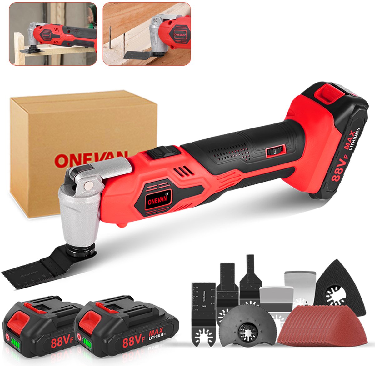 ONEVAN Accu Multitool - met 2x Accu's & 22x Accessoires