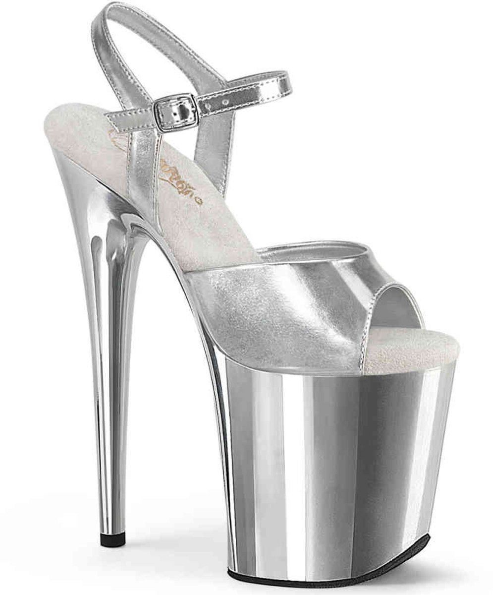 Pleaser - FLAMINGO809 Sandaal met enkelband, Paaldans schoenen - US 7 - 37 Shoes - Zilverkleurig