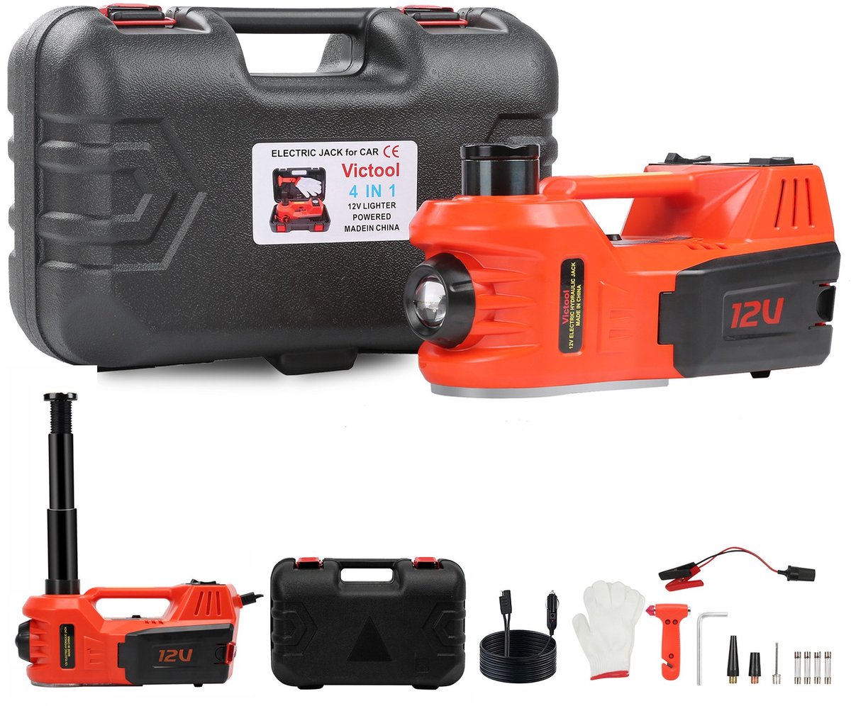 Garagekrik - 12V 5 Ton 5000 KG - Elektrische Autokrik - Bandenwissel Gereedschap - Auto krik - Noodreparatieset voor Garages - Autoaccessoires - Elektrische Krik Set