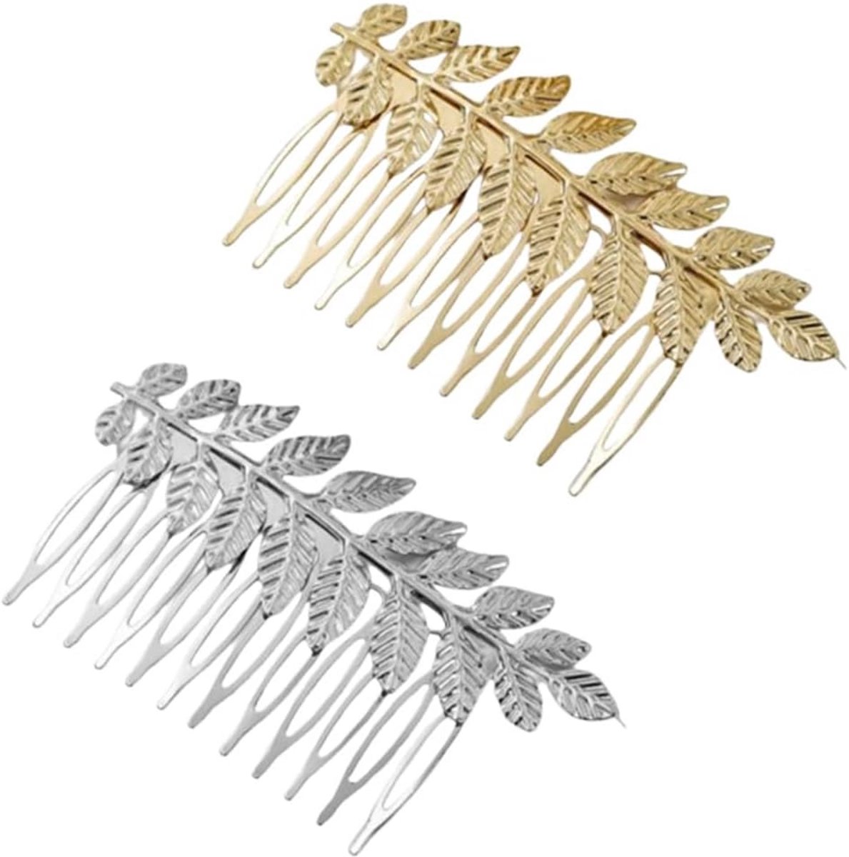 2x Bruidskammetje Blad Haaraccessoire voor Dames en Meiden, Goud en Zilver